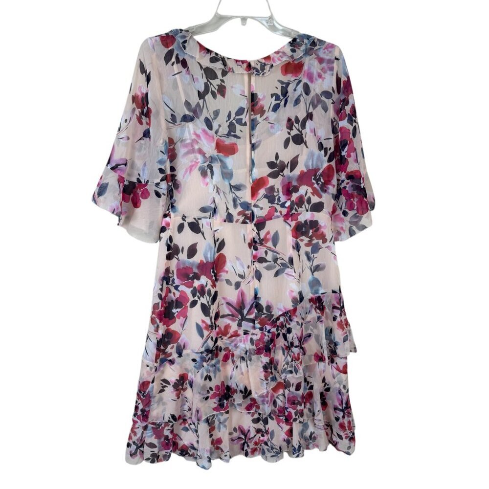 French Connection NEW Linosa Crinkle Barley Pink Dress Size 8 Floral Tiered - Picture 5 of 10
